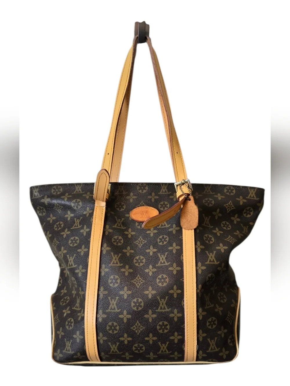 Monogram Canvas Leather-Trim Tote - Brown/Tan